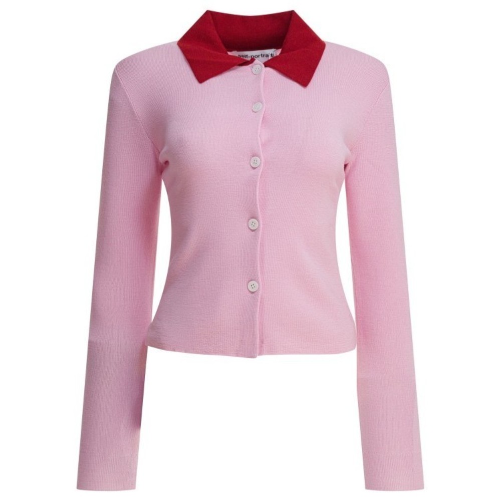 Self-Portrait Merino Wool Cardigan With Contrast Collar - NWT